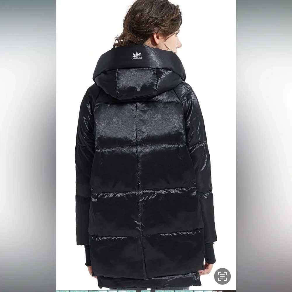 OROLAY‎ Thickened Down Coat XS Black Puffer Hooded Utility Jacket Outdoor Casual